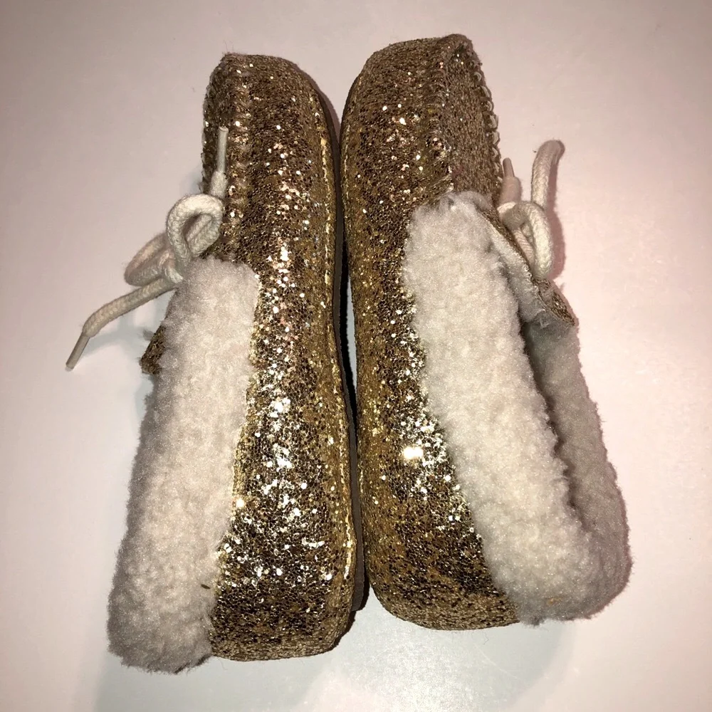 Sz 1 Polo Ralph Lauren Gold Glitter Moccasin Slippers